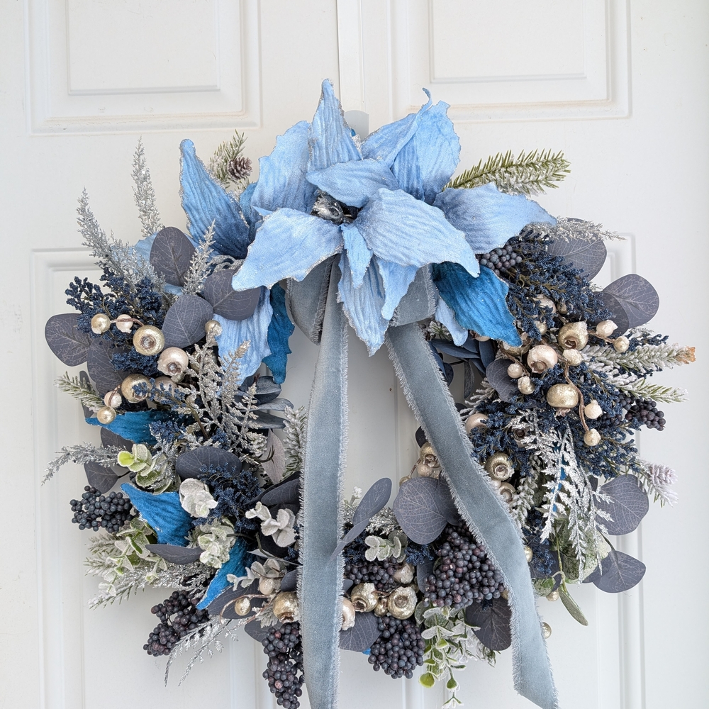 Elegant Blue and Silver Holiday Wreath